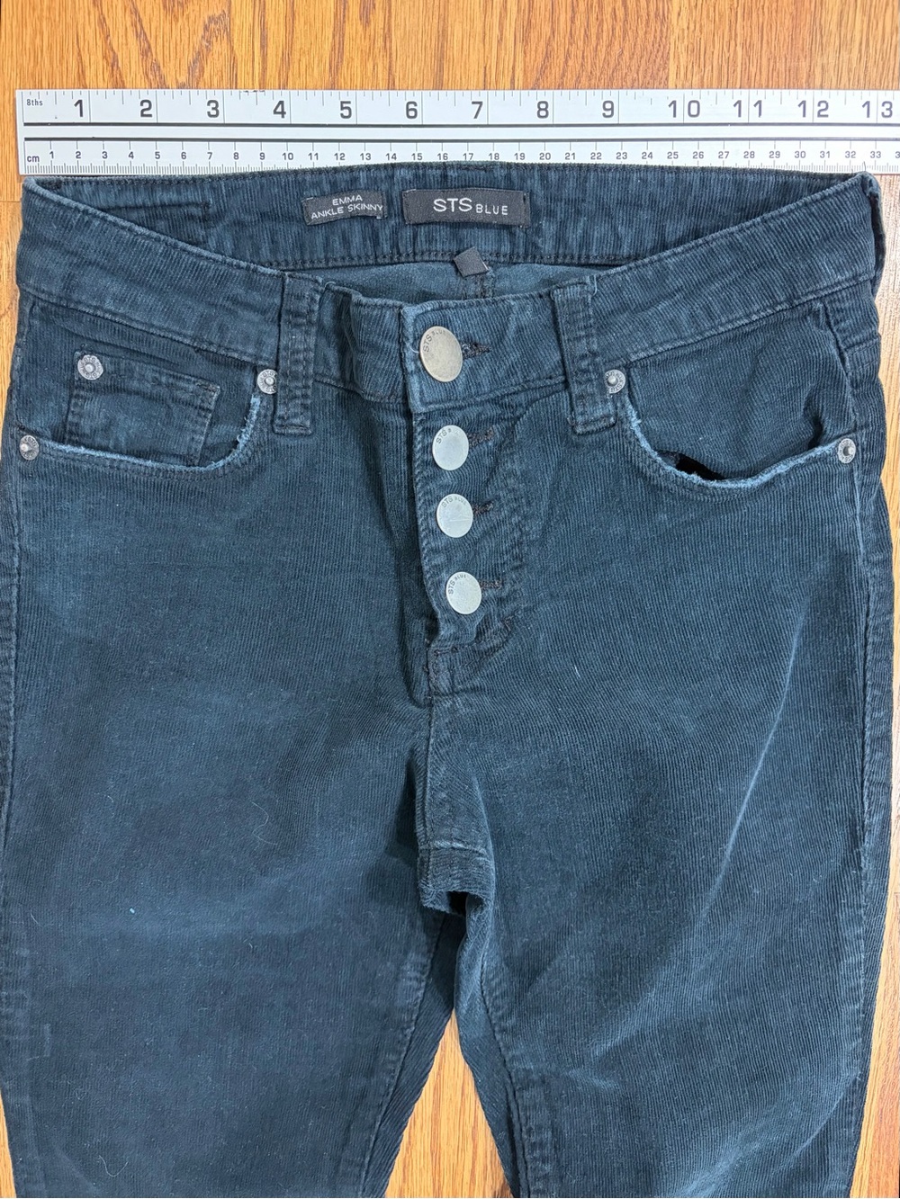 STS Blue Emma Ankle Skinny Dark Blue Button-Fly Raw-Hem Corduroy Pants (25) - Picture 6 of 9